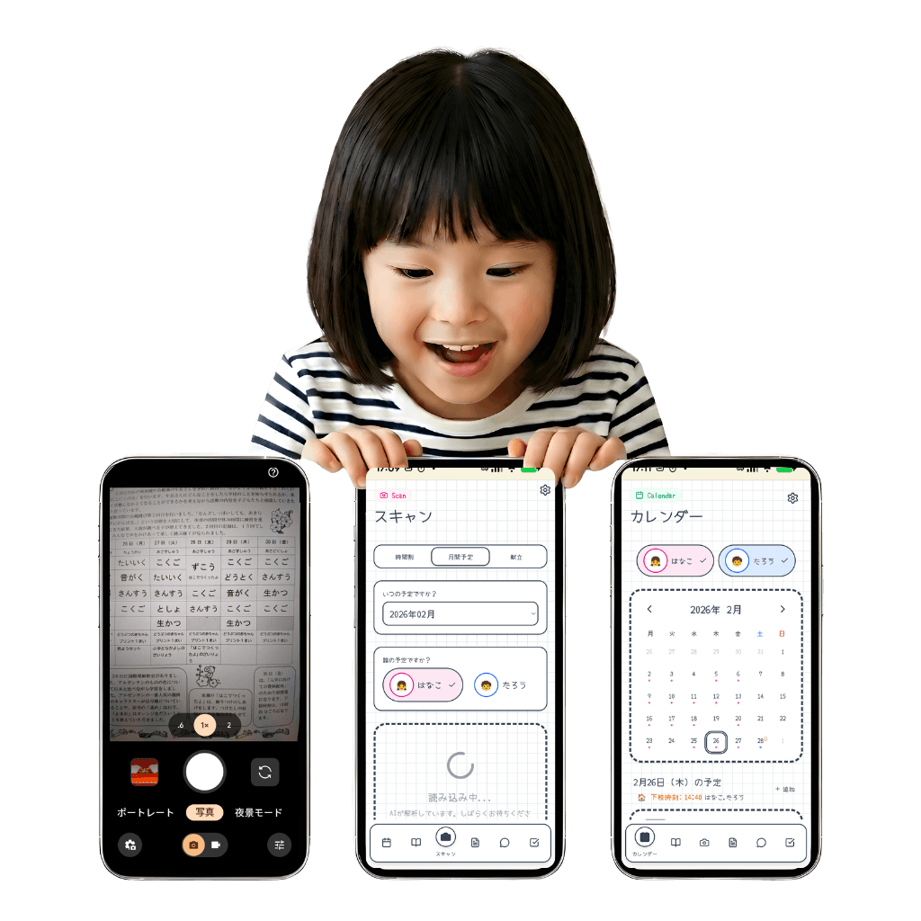AIスキャンの流れ:撮影して、解析して、カレンダー登録